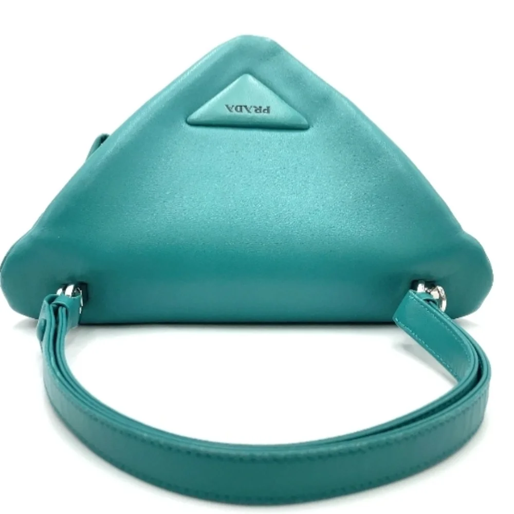Authentic Prada Triangle Pavone Green Nappa Leather 2 Way Bag W/DB & Strap